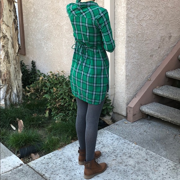 Merona Kelly Green Plaid Hi Low Tie Dress - Picture 5 of 6